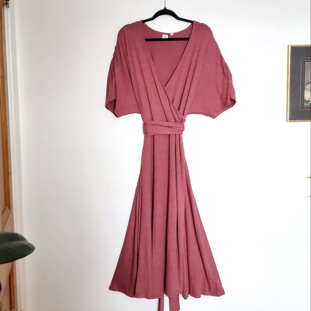 Soft Knit Faux-Wrap Midi Dress